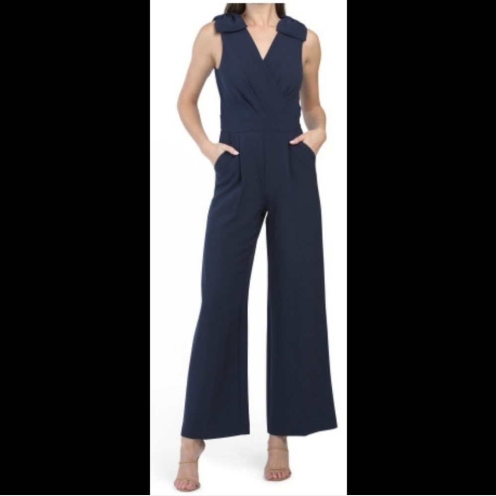 𝅺Tahari Surplice Jumpsuit with Bow Shoulders